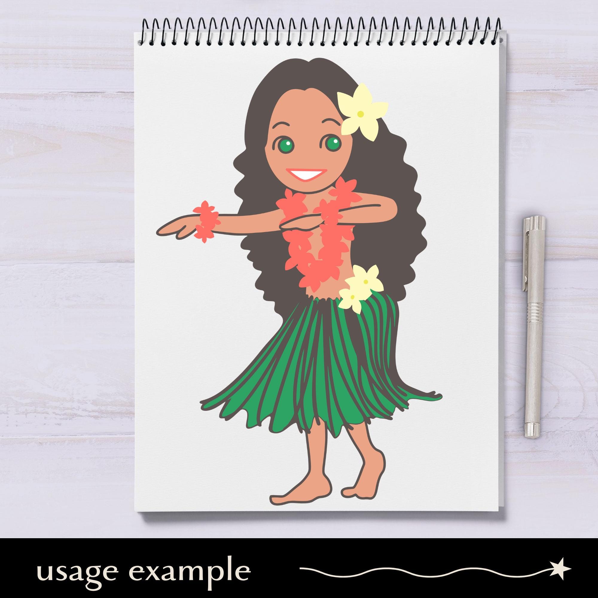 Cartoon Hawaiian Girl in Traditional Dress SVG, Native Hawaiian