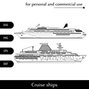 Vue latérale du bateau de croisière SVG, paquebot multi-ponts avec de nombreuses fenêtres png, eps, dxf, énorme vecteur de navire à passagers, logo clipart luxe vacances à la mer