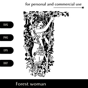 WaldDryade SVG, Nymphen Bäume Schutzpatronin png, eps, dxf, Schöne junge Frau Geist Vektor, Weibliche Natur Wächterin Clipart Digitaler Download