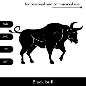 Zwarte stier met grote hoorns en neusring SVG, Ox bereidt zich voor op png, eps, dxf, gespierd groot taurus-logo, krachtige dieren digitale download