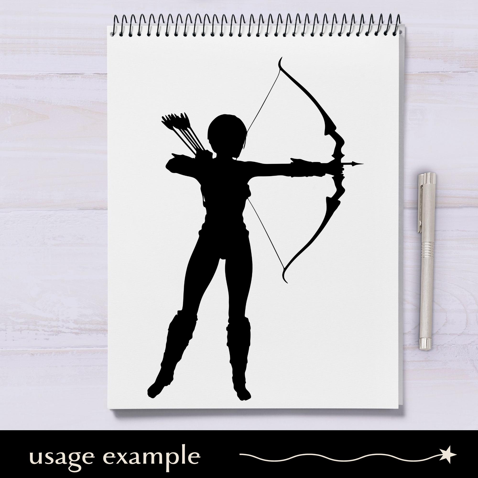 女性アーチャーのシルエット（SVG）、弓矢を持つ女性（PNG、EPS、DXF）、弓弦を引く女の子（ベクター）、アーチェリースポーツのクリップアート、ファンタジーガールのロゴ  - Etsy 日本, image size:2000x2000
