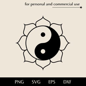 Yin yang teken in lotusbloem SVG, boeddhisme taoïsme png, eps, dxf, Vector voor meditatieruimte, Balance of Universe clipart, yogastudio logo