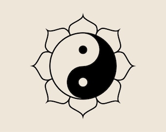 Yin yang sign in lotus flower SVG, Buddhism Taoism png, eps, dxf, Vector for meditation room, Balance of Universe clipart, Yoga studio logo