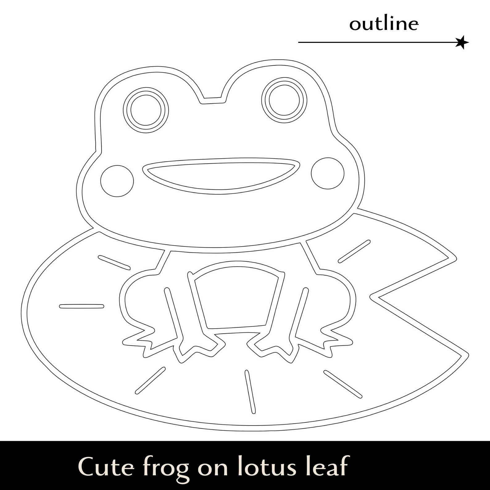 Black & White Cute Little Cartoon Frog SVG, Smiling Toad Sitting on a ...