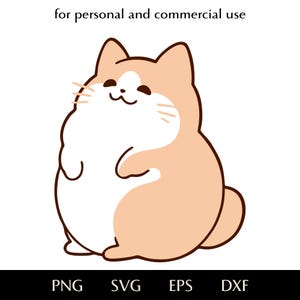 Funny fat cat sits on his butt SVG, Red and white kawaii cat smiling png, eps, dxf, Simple three-layer vector, Child friendly mascot clipart