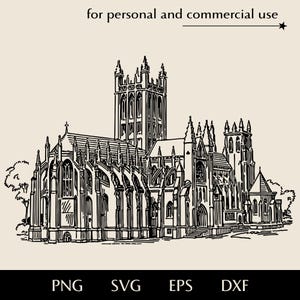 古代ゴシック様式の大聖堂のSVG、ヨーロッパ建築様式のpng、eps、dxf、ルネッサンス教会のベクター、中世ルネッサンスの史跡のロゴ