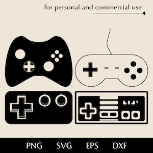 Paquete de varios mandos SVG, joystick antiguo nostálgico y nuevo moderno png, eps, dxf, clipart vectorial de controlador de videojuego minimalista simple