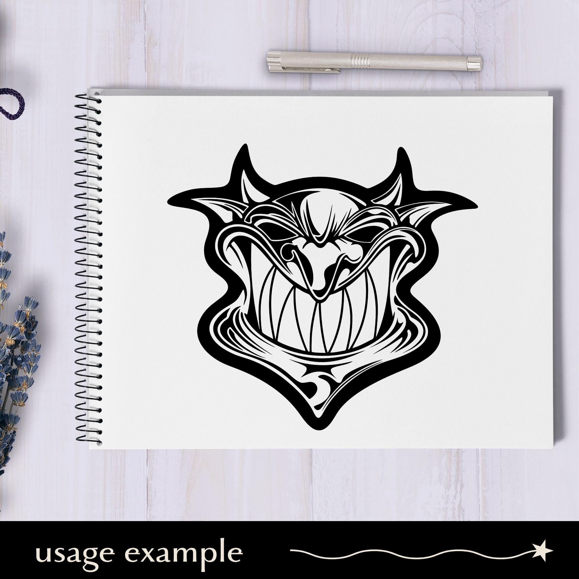 Laughing Horned Devil SVG Clipart, Demon Face With Big Teeth