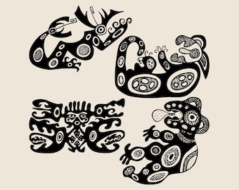 Aboriginal shape bundle SVG, Indigenous art set png, eps, dxf, Ancient tribal print vector, Lost civilizations animal drawings clipart logo