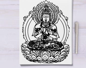 仏像SVG、蓮華座で瞑想する仏陀PNG、EPS、DXF、ゴータマ・シッダールタ