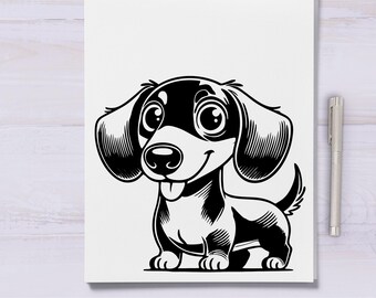 面白い漫画のダックスフントの子犬のSVG、大きな目と舌を出した子犬の
