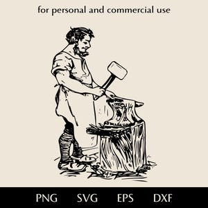 Oldschool Schmied SVG, Mann mit Hammer und Amboss png, eps, dxf, bärtiger Handwerker Arbeit Vektor, Eigene Produktion Werkstatt Schild Clipart Logo