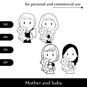 Cartoon moeder bedrijf baby SVG, ouder met baby png, eps, dxf, schattige pasgeboren vector, zo verschillende moeders clipart, jonge moeders cursus logo