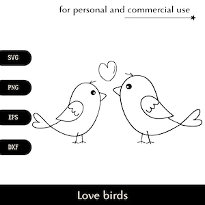 お互いを見つめ合う 2 羽のかわいいラブバード SVG、面白い動物のカップル png、eps、dxf、シンプルでロマンチックなライン アートのベクター、バレンタイン カードの要素