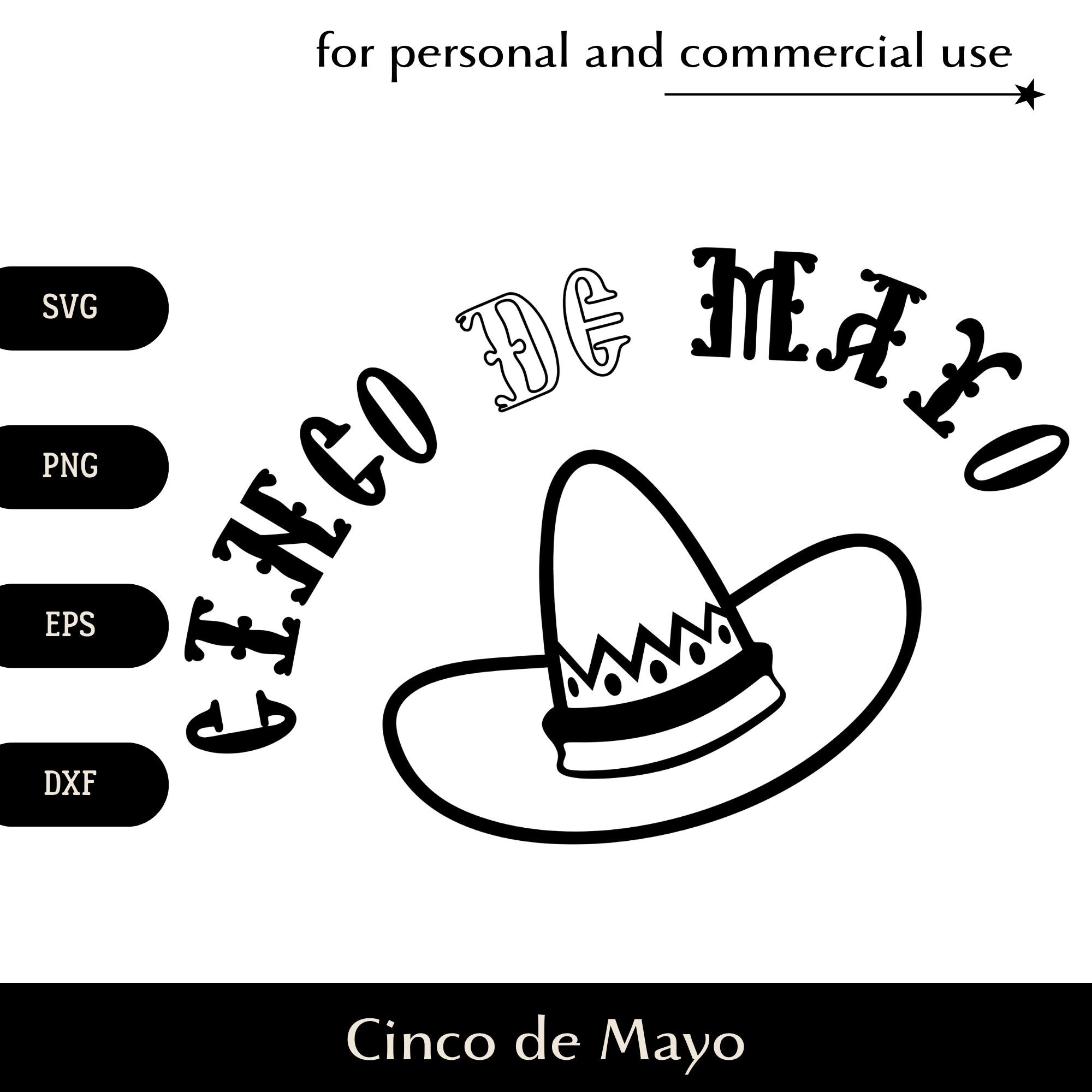 Cinco de Mayo inscription SVG, Sombrero hat with festive text png, eps, dxf, Mexican Americans culture vector, Holiday celebration clipart