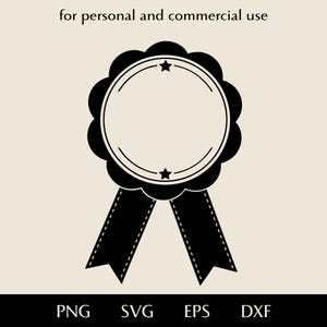 Medalla con cinta de premio SVG, roseta de celebración sencilla y bonita png, eps, dxf, insignia redonda tallada con cintas vector, logotipo de mejor logro estudiantil