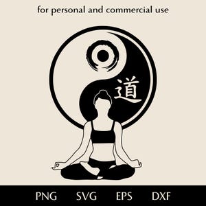 Chica meditando en postura de loto SVG, Mujer deportista png eps dxf, Vector de paz y tranquilidad espiritual, Imágenes prediseñadas de estilo de vida saludable, Logotipo de estudio de yoga