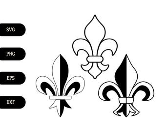 Fleur-de-lis SVG bundle, French heraldry png, eps, dxf, Stylized lily flower vector, European heraldic charge clipart, Coat of arms figure