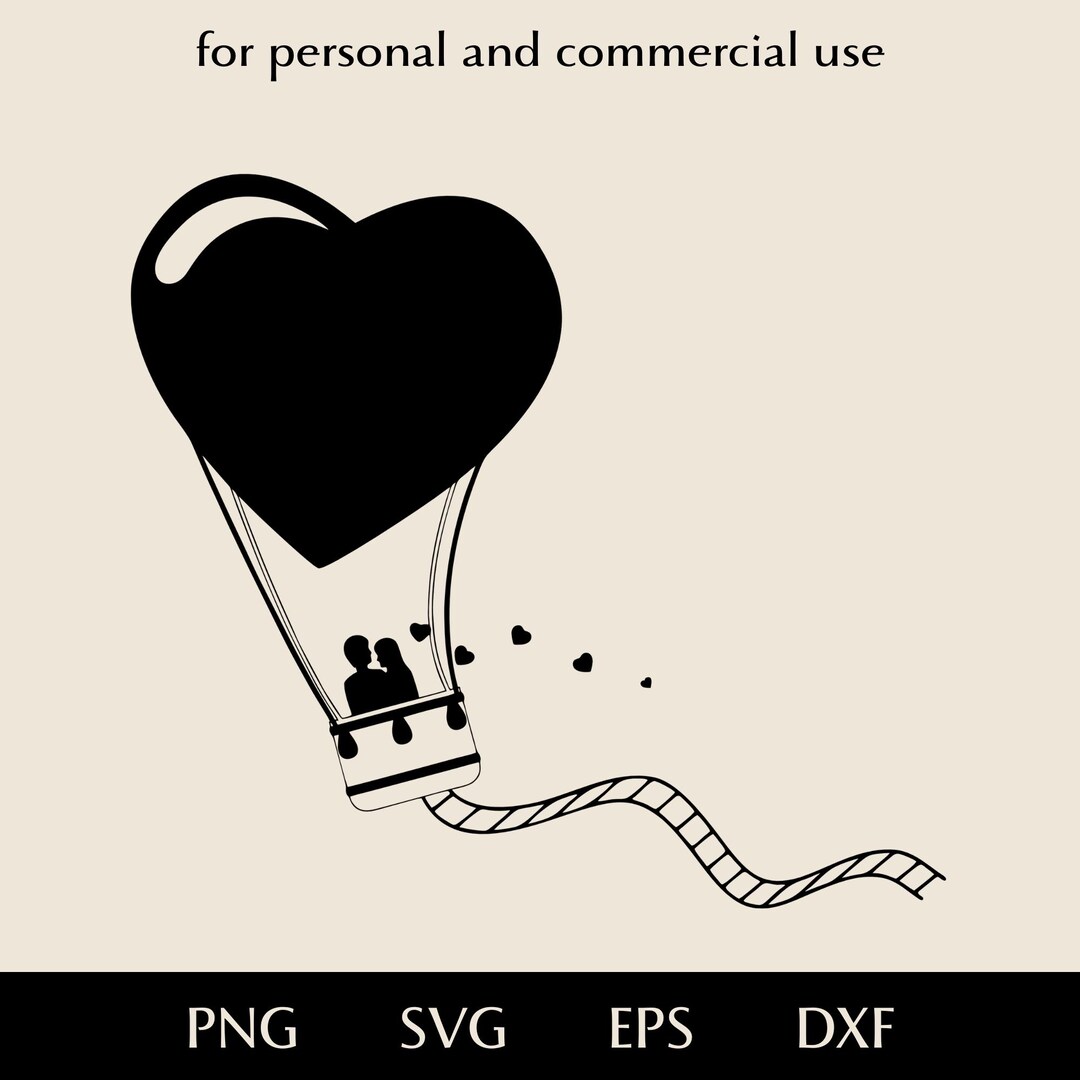 Couple in Love on Heart-shaped Balloon SVG, Hot Air Balloon With Hearts ...