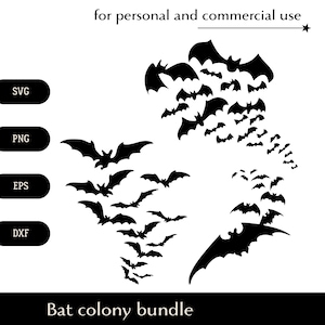 Zwart-wit vleermuis kolonie vliegende bundel SVG, kudde wilde nachtdieren silhouet png, eps, dxf, Halloween afschuwelijke vampier beesten vector