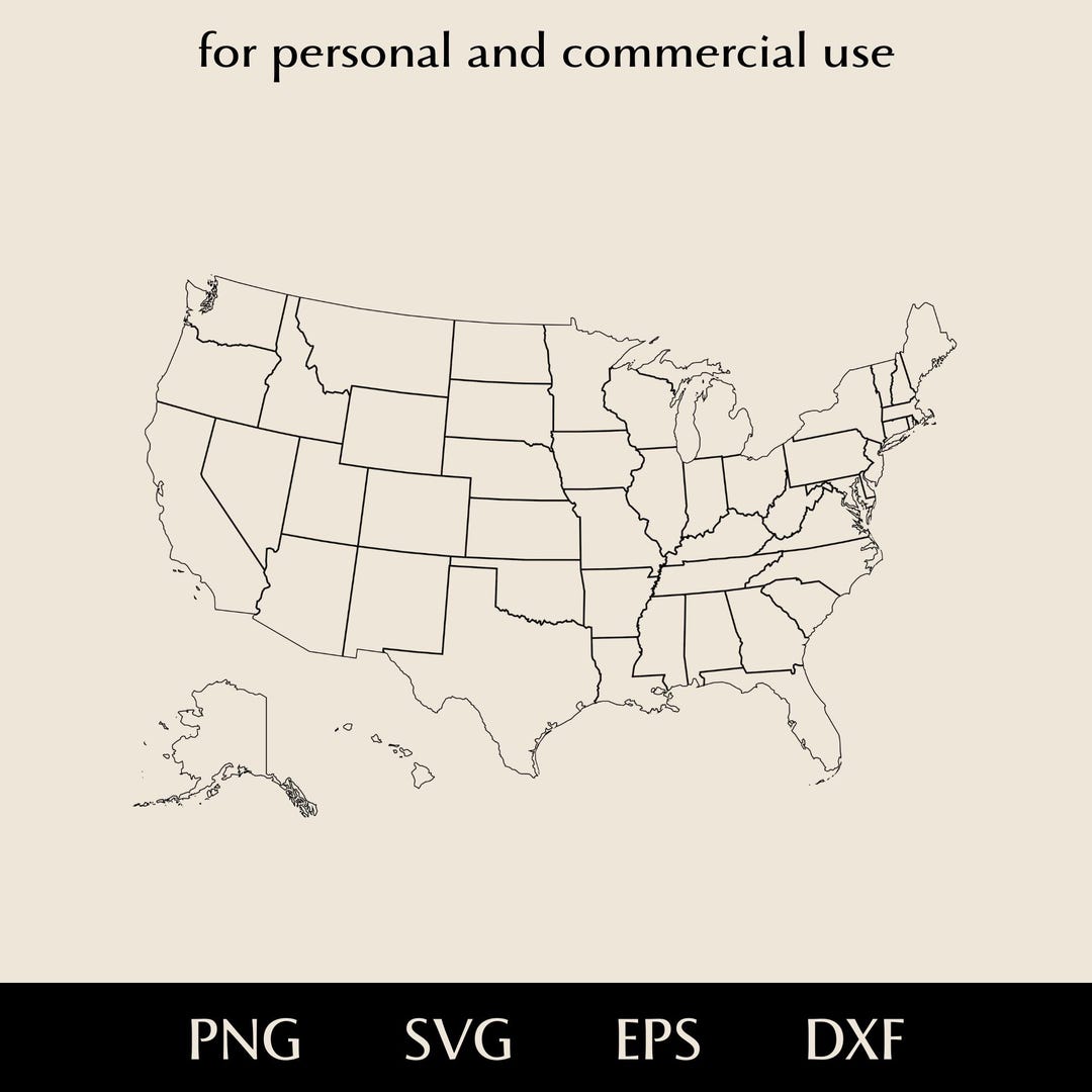 United States Map SVG, Outline of All States and General Png, Eps, Dxf ...