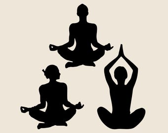 Women yoga silhouette bundle SVG, Girl meditating in cross-legged pose png, eps, dxf, Namaste sukhasana vector, Quarter lotus clipart logo