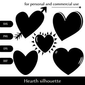 Lot de coeurs silhouette SVG, ensemble de coeurs noir et blanc simple couche png, eps, dxf, vecteur de figures asymétriques et symétriques, logo de l'amour