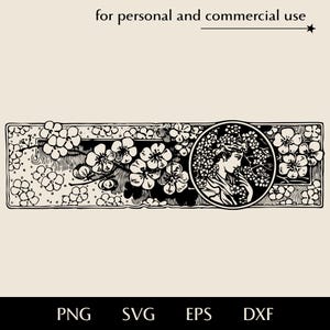 Linda garota sob uma árvore florida SVG, flores de cerejeira japonesas png, eps, dxf, marcador de página delicado e elegante de primavera em vetor de estilo oriental