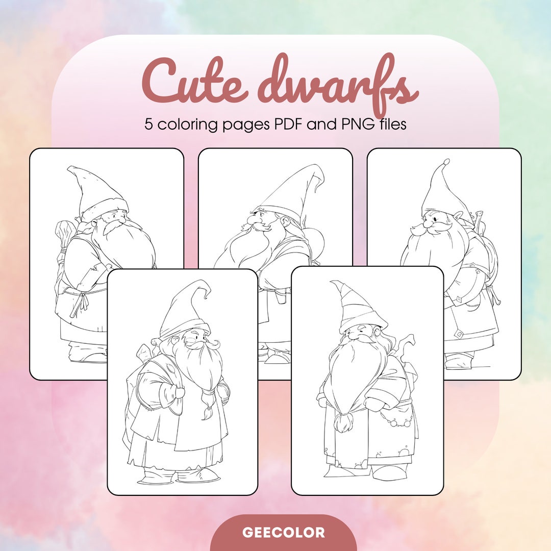 Cute Dwarf Coloring Page Fantasy Character Procreate Printable Coloring ...