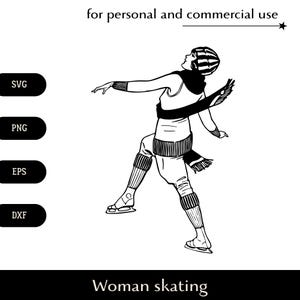 Mooi meisje schaatsen SVG, vrouw in warme muts en lange sjaal png, eps, dxf, leuke wintersport vector, actieve tijd logo digitale download