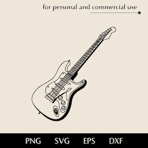 Sechssaitige E-Gitarre lineart SVG, Leistungsstarkes Musikinstrument png, eps, dxf, Gitarrenlernkurse Vektor, Rockband Clipart Logo
