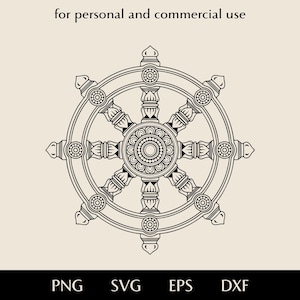 Buddhist wheel of dharma SVG clipart, Dharmachakra circle png, eps, dxf, East Asian culture religion vector, Teachings of the Buddha clipart