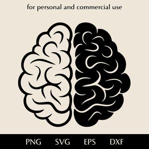 Left and right brain SVG, Multi-colored brain halves png, eps, dxf, Positive and negative thoughts vector, Anatomical Yin Yang clipart logo