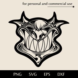 Lachender gehörnter Teufel SVG Clipart, Dämonengesicht mit großen Zähnen Logo, Satans Kopf png, eps, dxf, dämonische Mächte des Bösen Clipart, Höllendruck