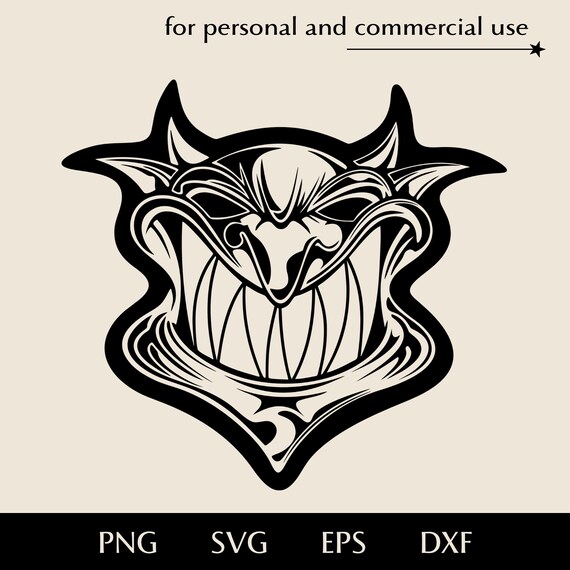 Laughing Horned Devil SVG Clipart, Demon Face With Big Teeth Logo