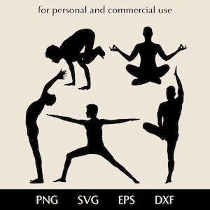 Silhouette of man practicing yoga bundle SVG, Guy handstand static pose png eps dxf, Acrobatics sport vector, Physical exercise fitness logo