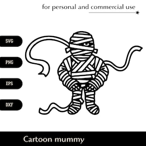 Czarno-biały Zabawna jednooka mumia SVG, Kreskówkowa mumia z długimi bandażami png, eps, dxf, Mężczyzna w kostiumie na Halloween clipart Pobieranie cyfrowe