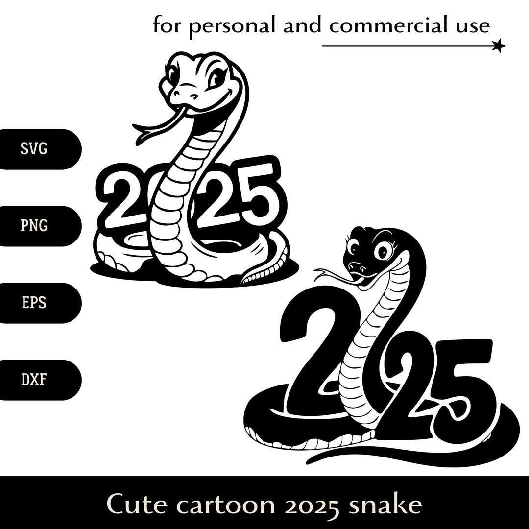 2025 Year of the Snake SVG Bundle, Cute Cartoon Serpent With Numbers 2025 Png, Eps, Dxf, Chinese