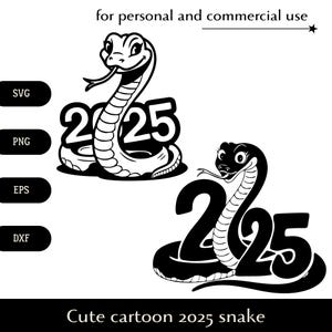 2025 year of the snake SVG bundle, Cute cartoon serpent with numbers 2025 png, eps, dxf, Chinese zodiac animal vector, New year symbol logo