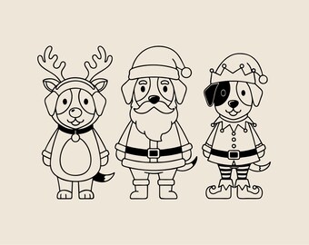 Christmas pets bundle SVG, Funny dogs in Santa reindeer and elf costumes png, eps, dxf, Cute New Year characters for dog lovers vector logo