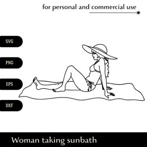 Zwarte & blanke vrouw nemen zonnen SVG, gelukkig meisje in bikini en een hoed png, eps, dxf, strand mode zomer ontspannen clipart digitale download