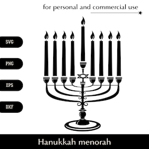 Chanukka Menorah Leuchter beleuchtet SVG, Chanukka Lampe png, eps, dxf, acht Nächte des Feiertagsvektors, Kerzen mit Davidstern Clipart