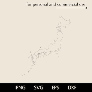 Simple map of Japan SVG, Minimalistic asian country border png, eps, dxf, Geographic lineart vector, Print for traveler, Dream vacation logo