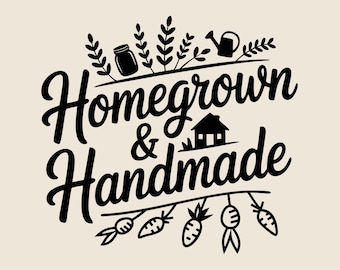 Homegrown and Handmade SVG, Organic products store label png, eps, dxf, Aesthetic sticker for storage jar vector, Pickles jams canned goods