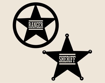 Star-shaped sheriff and ranger badge SVG, Police district simple design png, eps, dxf, America Texas security service vector, Wild West logo