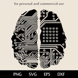 Robot motherboard brain SVG, Artificial intelligence png, eps, dxf, Computer club logo, Vector clipart for programmer and software developer