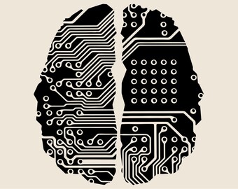 Robot motherboard brain SVG, Artificial intelligence png, eps, dxf, Computer club logo, Vector clipart for programmer and software developer