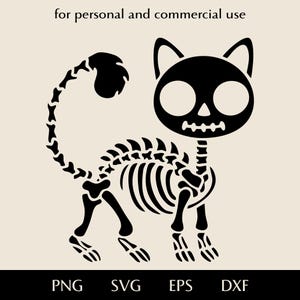 Schattige cartoon kat skelet SVG-logo, denkbeeldig monster huisdier png, eps, dxf, ondode kat vectorbestand, grappige Halloween kinderen clipart