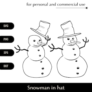 Pupazzo di neve con naso a carota e braccia fatte di rami SVG, Effigie di neve che alza il cappello png, eps, dxf, Logo vettoriale della punta del cappello Download digitale
