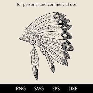 Tocado nativo americano SVG, gorro de guerra de plumas PNG, EPS, DXF, accesorio tradicional cheyenne vectorial, logotipo prediseñado de las Naciones Indios de las Llanuras